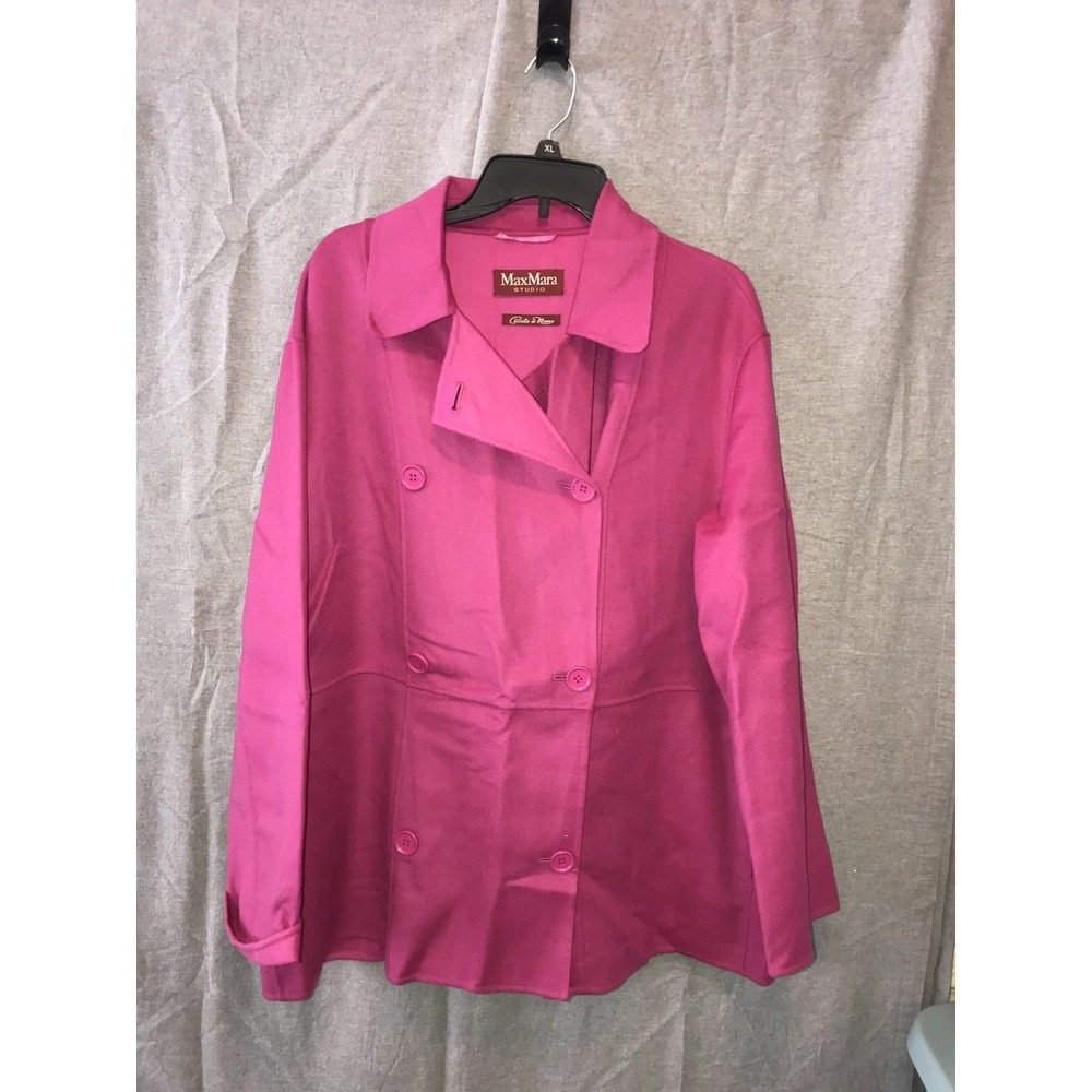 Max Mara Studio Magenta Wool Cashmere Silk Double Breasted Blazer Jacket Sz 16
